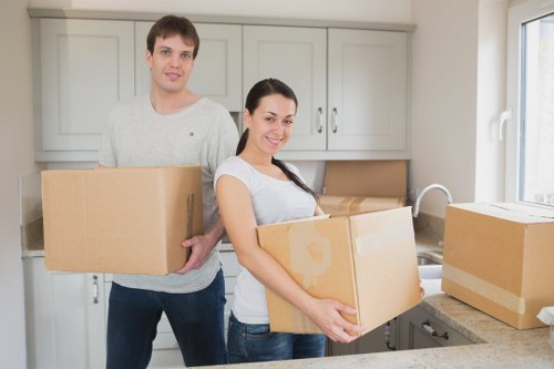 Boxes and furniture organised inside a mobile self storage unit