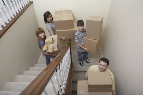 Packed boxes and furniture ready for local removals in Gallowscorner